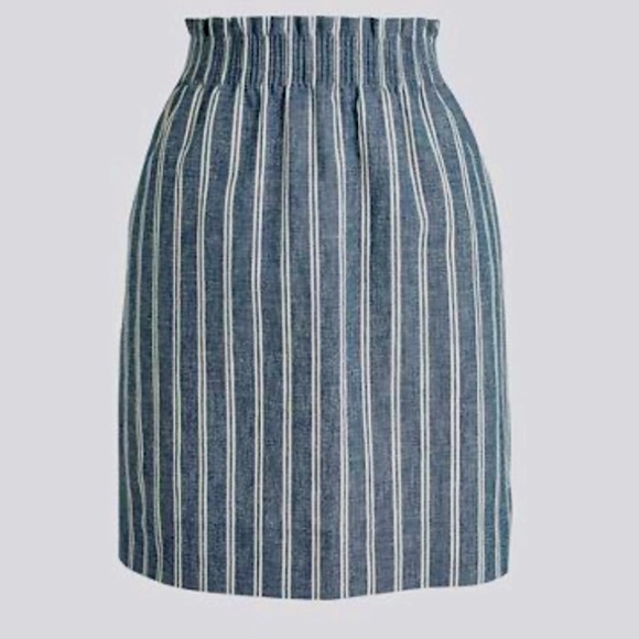 NWOT J. Crew Chambray Linen Striped Herringbone Sidewalk Skirt BLUE/WHITE SIZE 4 - Picture 1 of 5